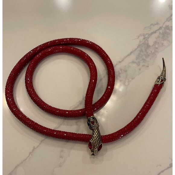 Whiting & Davis gold and red mesh snake belt & necklace - Picture 1 of 3